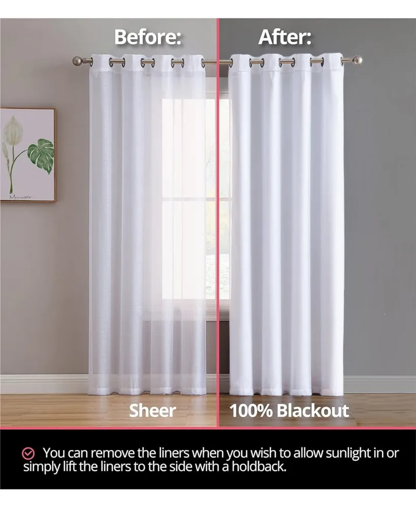 Hlc.me White Thermal Insulated 100% Blackout Curtain Liner Grommet Panels - Complete Darkness & Privacy, Energy Efficient
