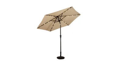 Slickblue 9 ft Patio Solar Umbrella Led Market Steel Tilt With Crank Outdoor