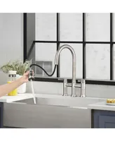 Simplie Fun Double Handle Bridge Kitchen Faucet With Pull-Down Spray Head