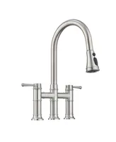 Simplie Fun Double Handle Bridge Kitchen Faucet With Pull-Down Spray Head