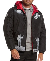 Space One Men's Nasa-Inspired Reversible Two-in-One Puffer Jacket with Astronaut Interior