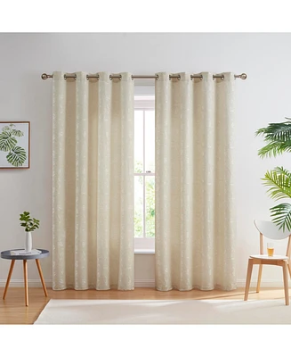 Hlc.me Zoey Burlap Flax Linen Floral Jacquard Privacy Light Filtering Transparent Window Grommet Short Thick Curtains Drapery Panels for Bedroom & Kid