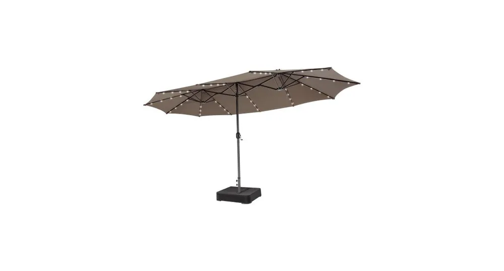 Slickblue 15 Ft Solar Led Patio Double-sided Umbrella Market with Weight Base