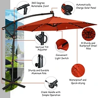 360° Rotation Solar Powered Led Patio Offset Umbrella without Weight Base