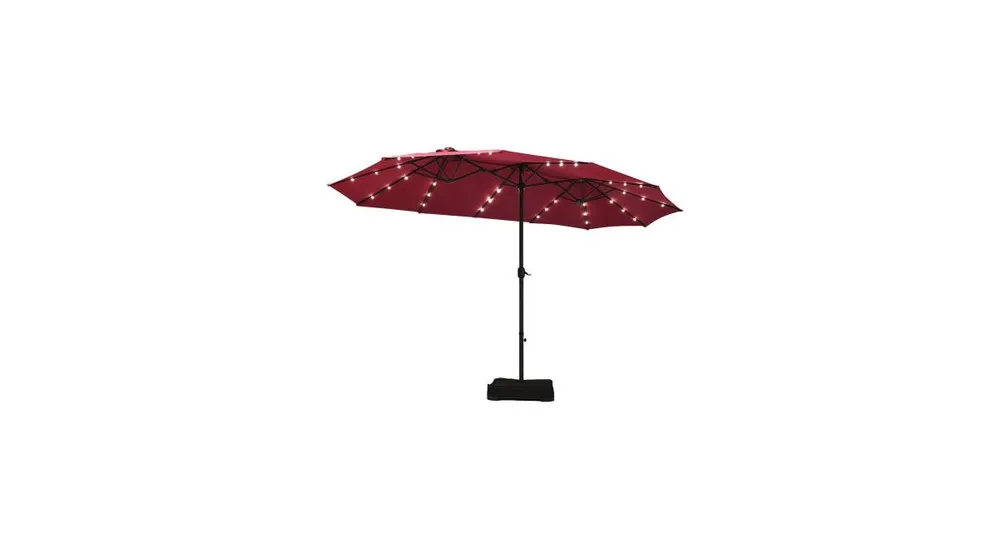 Slickblue 15 Ft Solar Led Patio Double-sided Umbrella Market Umbrella with Weight Base