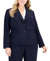 Le Suit Plus Peak-Lapel Button-Front Pantsuit