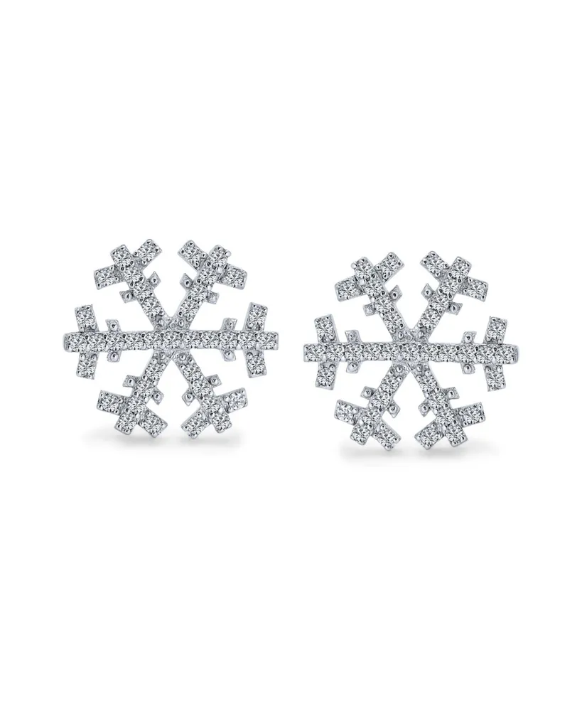 Holiday Party Christmas Frozen Winter Snowflake Cubic Zirconia Micro Pave Cz Stud Earrings For Women .925 Sterling Silver