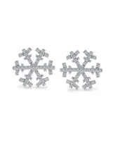 Holiday Party Christmas Frozen Winter Snowflake Cubic Zirconia Micro Pave Cz Stud Earrings For Women .925 Sterling Silver