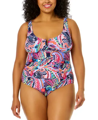 Anne Cole Plus Notched Scoop-Neck One-Piece Swimsuit