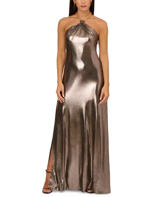 Adrianna by Adrianna Papell Women's Grecian Foil Halter Gown