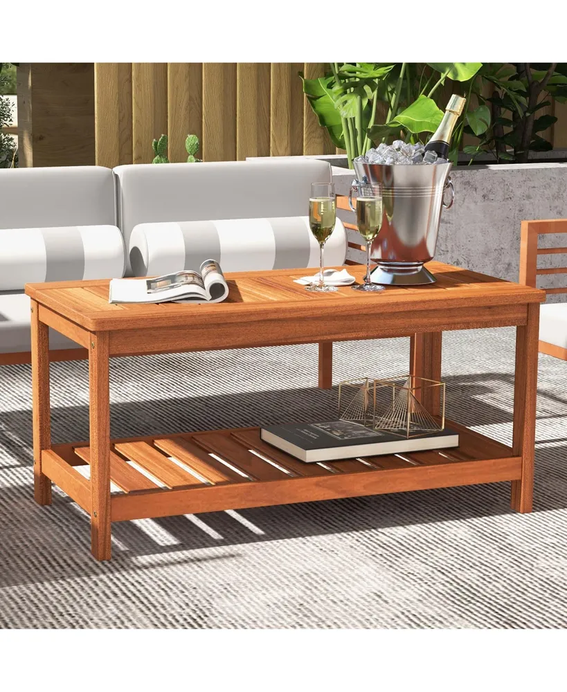 Patio Coffee Table 2-Tier Outdoor Side Rectangle Side Table