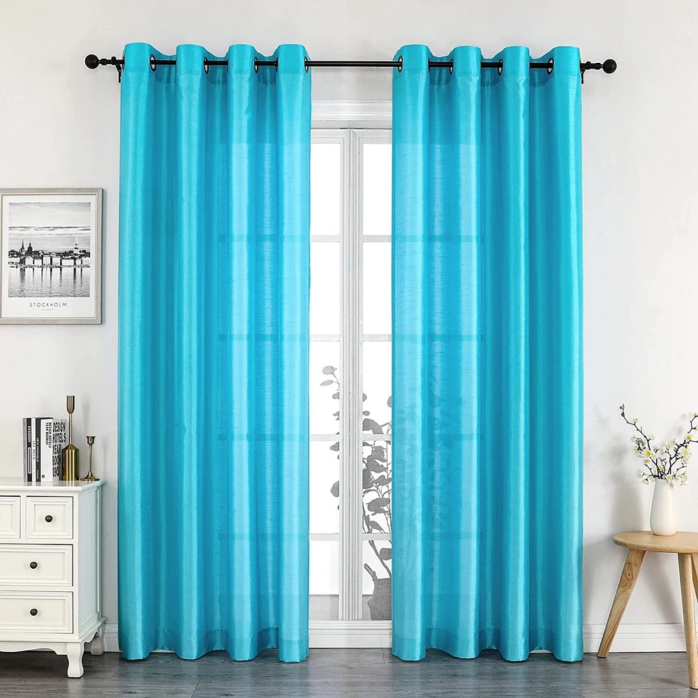 Kate Aurora Montauk Accents 2 Piece Turquoise Blue Lightweight Sheer Grommet Top Window Curtain Panels