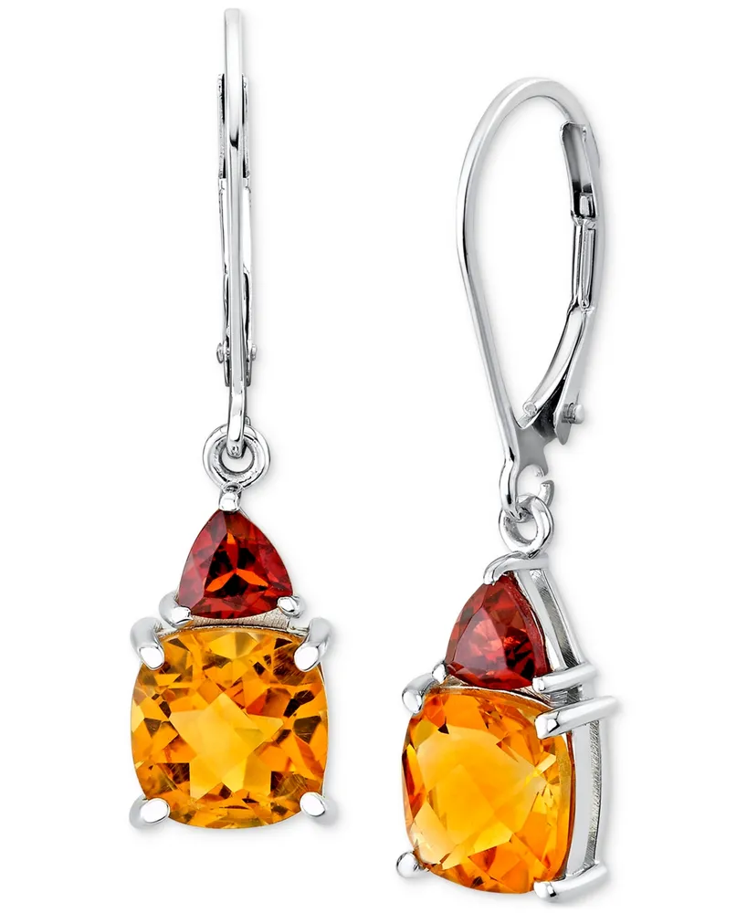 Citrine (3 ct. t.w.) & Garnet (3/4 ct. t.w.) Leverback Drop Earrings in Sterling Silver