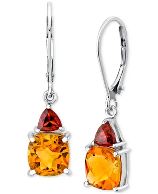 Citrine (3 ct. t.w.) & Garnet (3/4 ct. t.w.) Leverback Drop Earrings in Sterling Silver