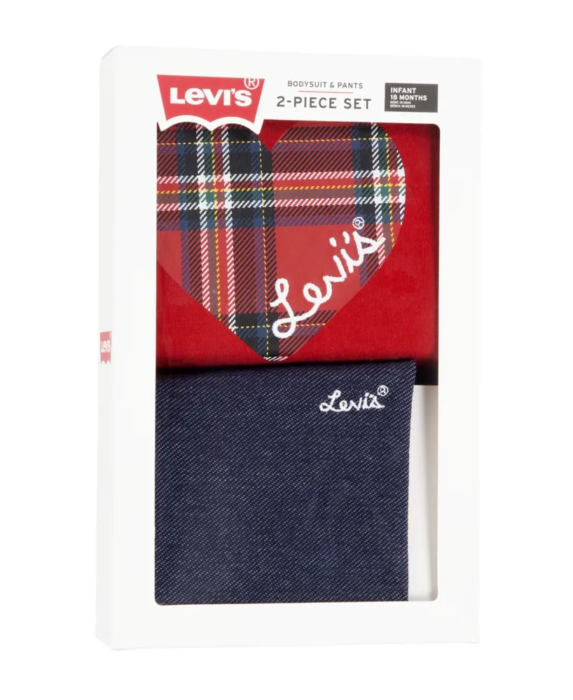 Levi's Baby Girls Plaid Bodysuit and Leggings, 2 Piece Gift Box Set