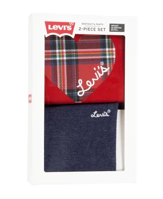 Levi's Baby Girls Plaid Bodysuit and Leggings, 2 Piece Gift Box Set