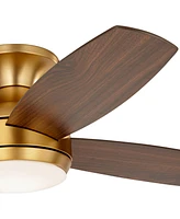 52" Elite Modern Hugger Low Profile Indoor Ceiling Fan with Light Led Remote Control Soft Brass Walnut Brown Opal Glass for House Bedroom Living Room