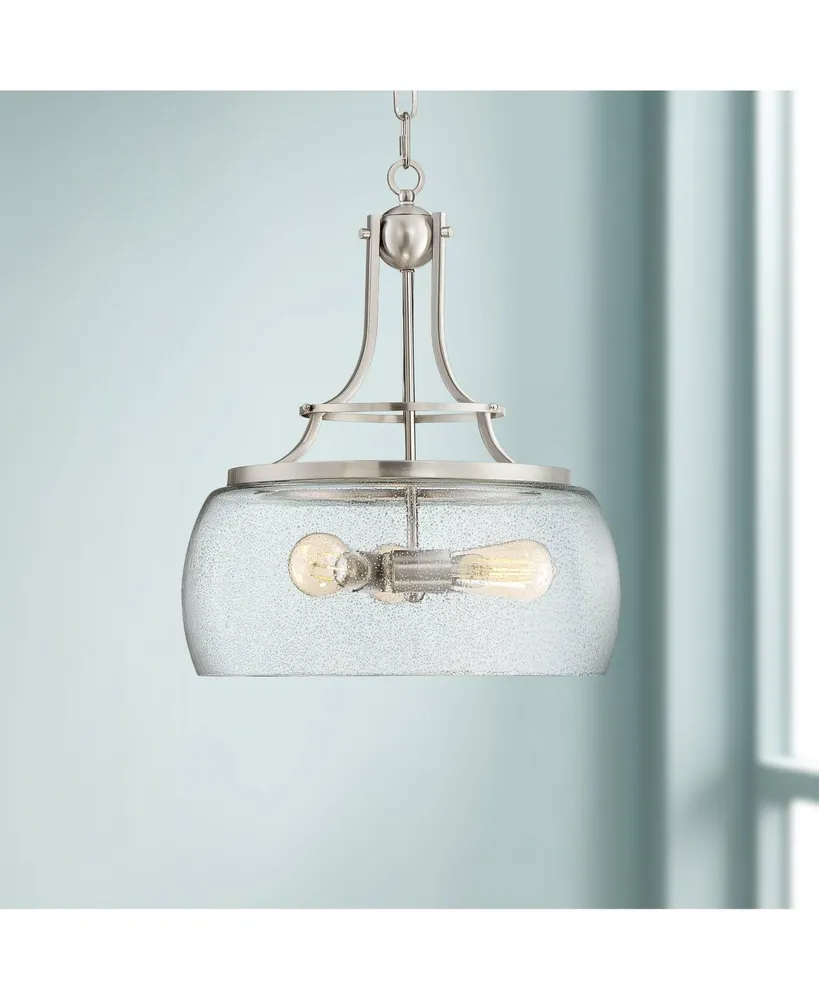 Franklin Iron Works Charleston Satin Nickel Pendant Chandelier 16" Wide Rustic Farmhouse Seeded Clear Glass Led 3