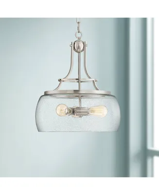 Franklin Iron Works Charleston Satin Nickel Pendant Chandelier 16" Wide Rustic Farmhouse Seeded Clear Glass Led 3