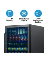 Newair 24" Built-in 177 Can Beverage Fridge in Stainless Steel with Precision Temperature Controls and Adjustable Shelves