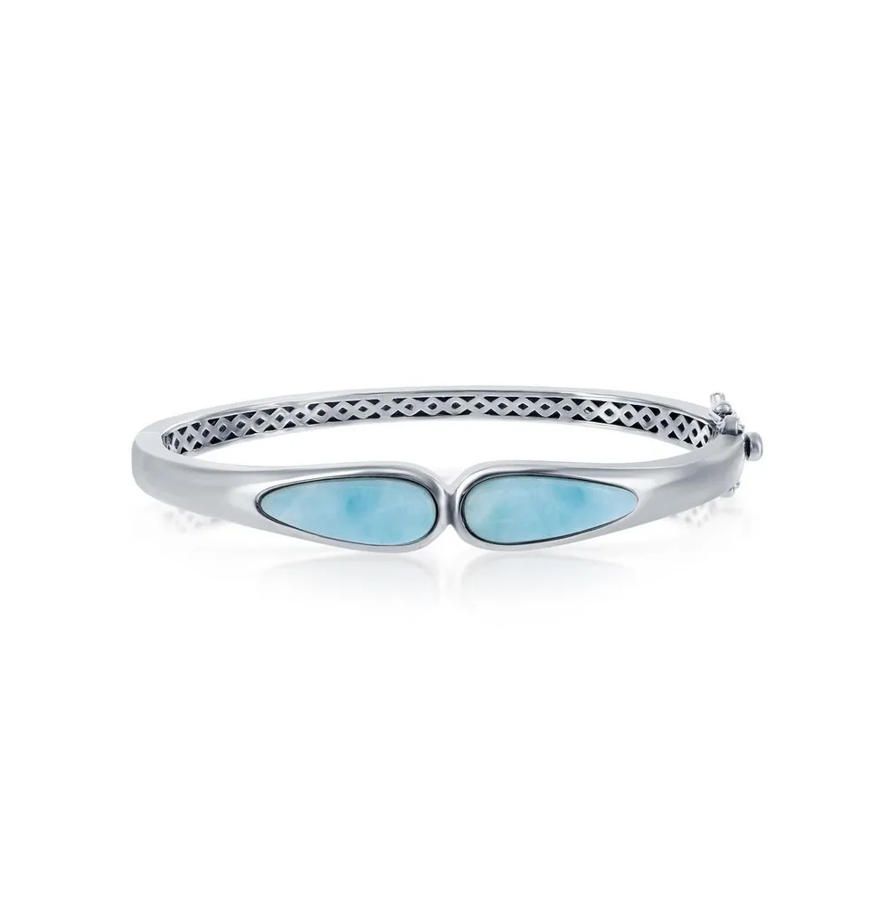 Sterling Silver Double Teardrop Larimar Bangle