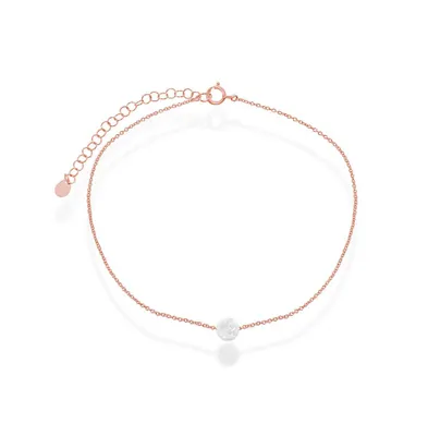 Sterling Silver White Opal Disc Anklet - Rose Gold Plated