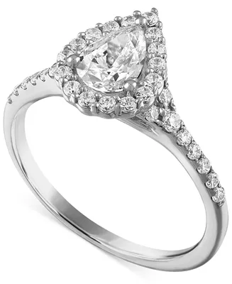 Alethea Certified Diamond Pear Halo Engagement Ring (1 ct. t.w.) in 14k White Gold Featuring Diamonds from De Beers Code of Origin, Created for Macy's