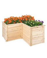 Costway L-Shaped Deep Root Planter Box Wooden Raised Garden Bed with Open-Ended Base