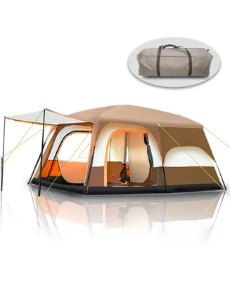 Sugift 6-Person Camping Tent Family Cabin Tent with Expandable Sunshade Foyer, Brown