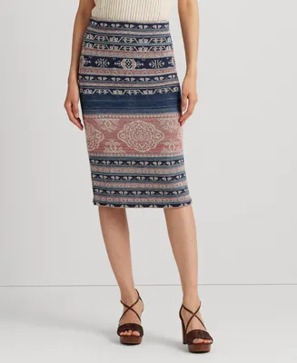Lauren Ralph Lauren Women's Geo-Motif Linen-Cotton Pencil Skirt