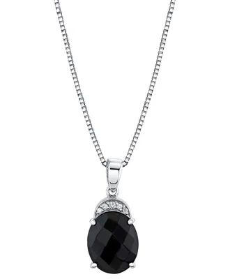 Onyx & Diamond Accent Oval 18" Pendant Necklace in Sterling Silver