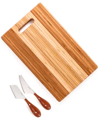 Bamboo 3 Piece Two-Tone Board with Handle and Aaron Probyn Cheese Knives Set