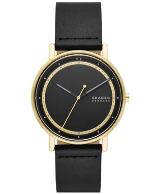 Skagen Men's Signatur Three Hand Black Leather Watch 40mm