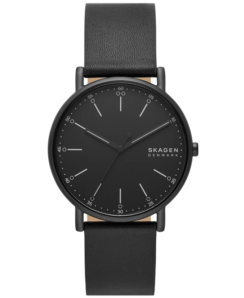 Skagen Men's Signatur Three Hand Black Leather Watch 40mm