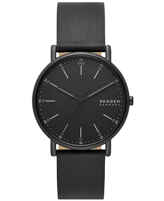 Skagen Men's Signatur Three Hand Black Leather Watch 40mm