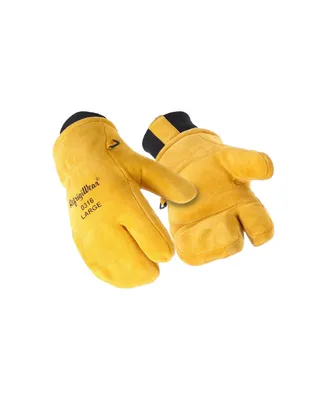 RefrigiWear 3-Finger Heavy Duty Insulated Leather Mitt Work Glove with Double Cuff