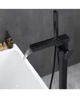 1-Handle Freestanding Bathtub Faucet With Hand Shower, Matte Black