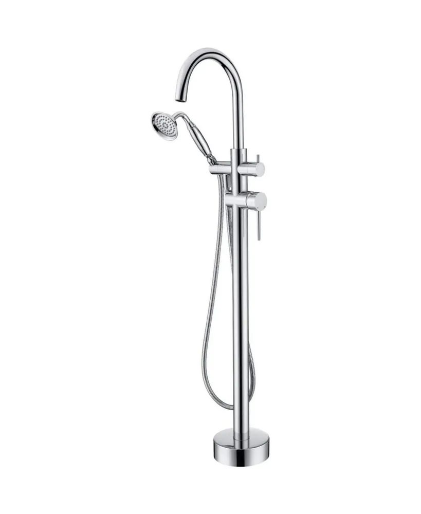 Simplie Fun Freestanding Tub Filler Bathtub Faucet Chrome With Hand Held Shower Floor-Mount