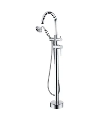 Simplie Fun Freestanding Tub Filler Bathtub Faucet Chrome With Hand Held Shower Floor-Mount