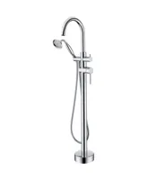 Streamdale Furniture Freestanding Tub Filler Bathtub Faucet Chrome With Hand Held Shower Floor-Mount