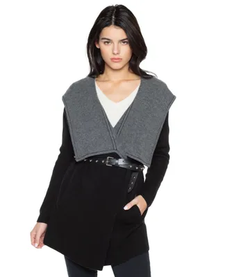 Jennie Liu Women's 100% Pure Cashmere Long Sleeve 2-tone Double Face Cascade Open Cardigan Sweater
