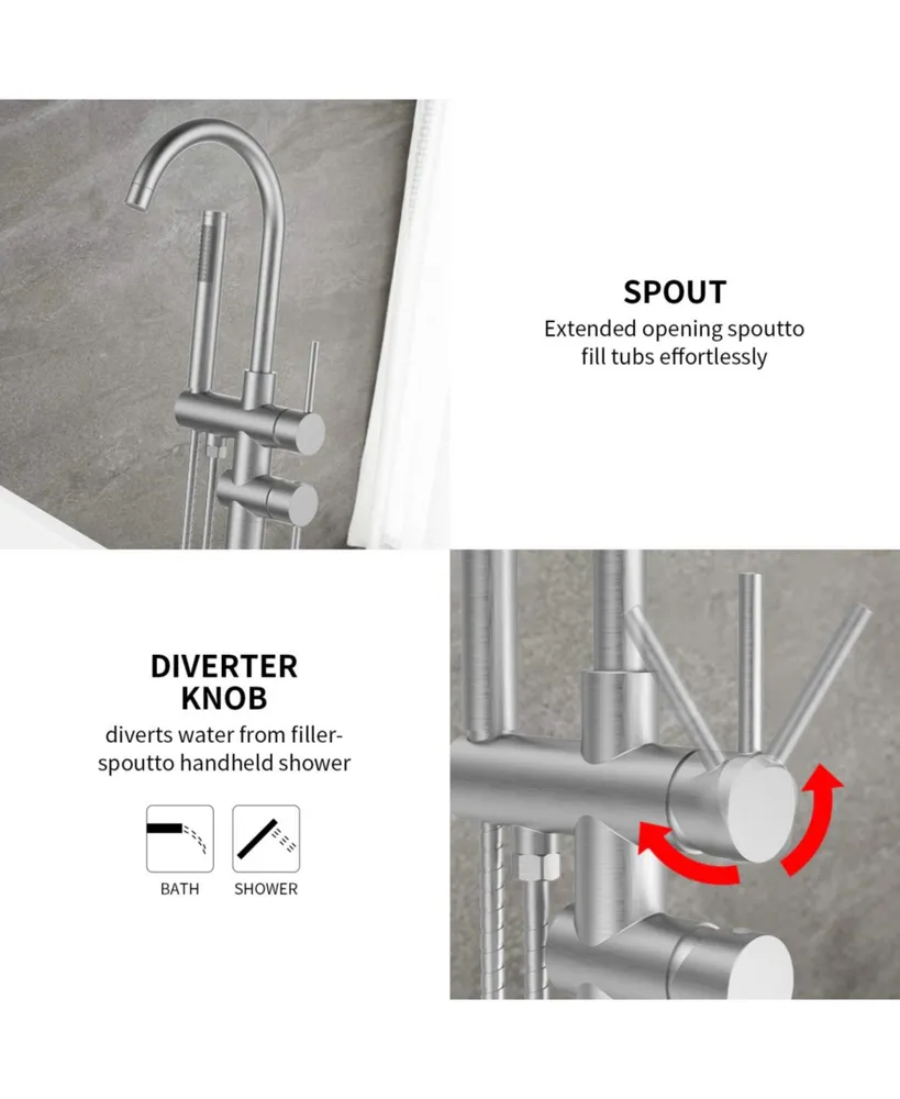 Simplie Fun Brushed Nickel Floor Mount Bathtub Faucet With Handheld Shower