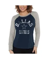 Women's G-iii 4Her by Carl Banks Navy, Gray Distressed Dallas Cowboys Raglan Waffle-Knit Long Sleeve T-shirt