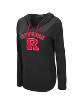 Women's Colosseum Black Rutgers Scarlet Knights My Lover Lightweight Hooded Long Sleeve T-shirt