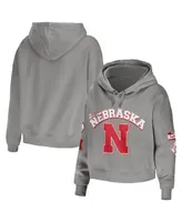 Women's Wear by Erin Andrews Gray Nebraska Huskers Mixed Media Cropped Pullover Hoodie