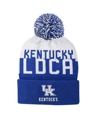Youth Boys and Girls White Kentucky Wildcats Patchwork Cuffed Knit Hat with Pom