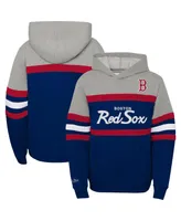 Big Boys Mitchell & Ness Heather Gray, Navy Boston Red Sox Cooperstown Collection Head Coach Pullover Hoodie