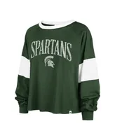 Women's '47 Brand Green Distressed Michigan State Spartans Upside Rhea Raglan Long Sleeve T-shirt