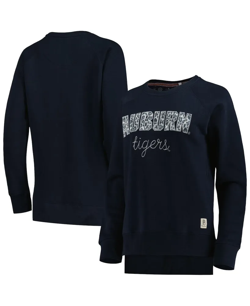 Women's Pressbox Navy Auburn Tigers Steamboat Animal Print Raglan Pullover Sweatshirt