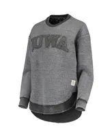 Women's Pressbox Black Distressed Iowa Hawkeyes Ponchoville Pullover Sweatshirt